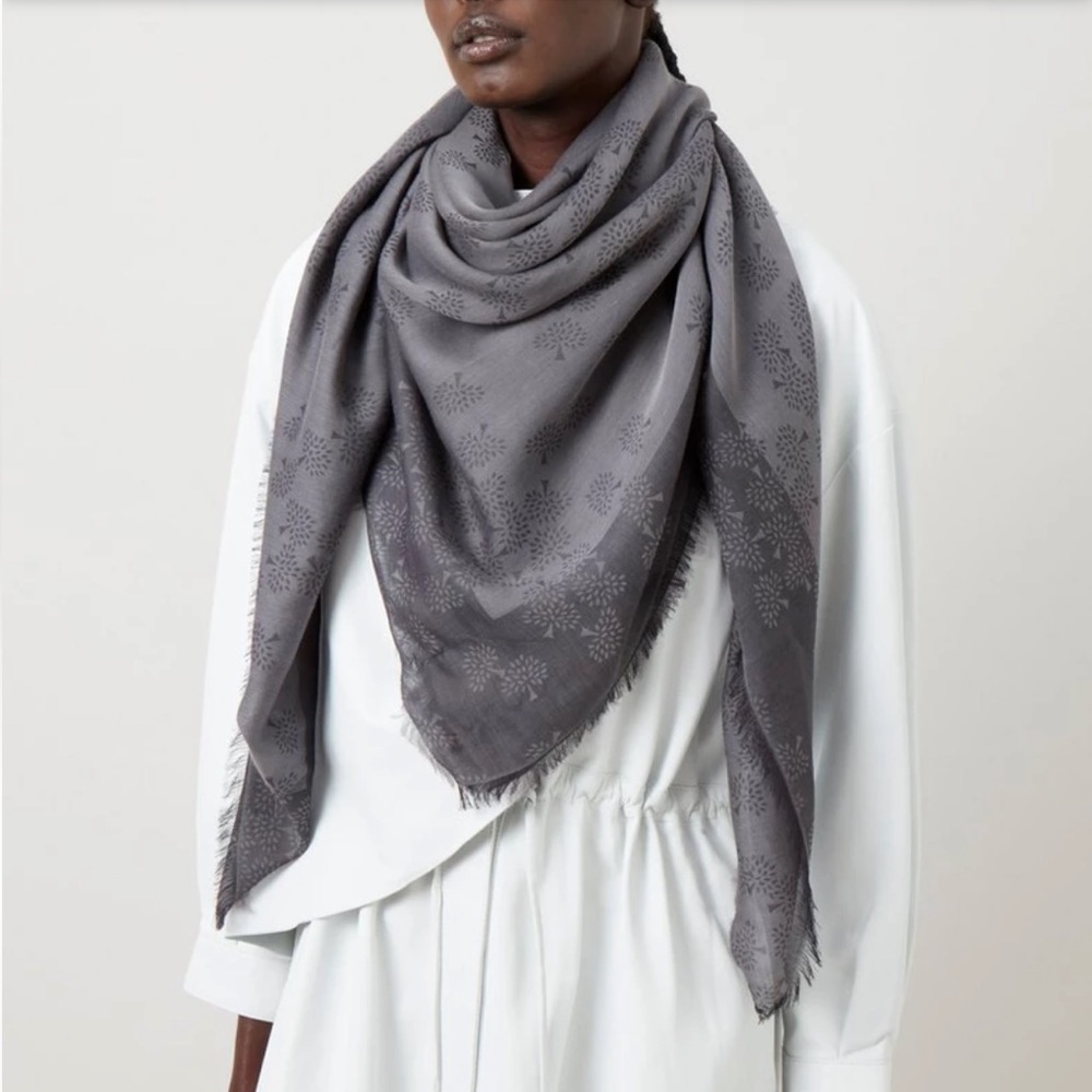 🌳 Mulberry Gray Tamara Square 140 Large Cotton Scarf Wrap Shawl